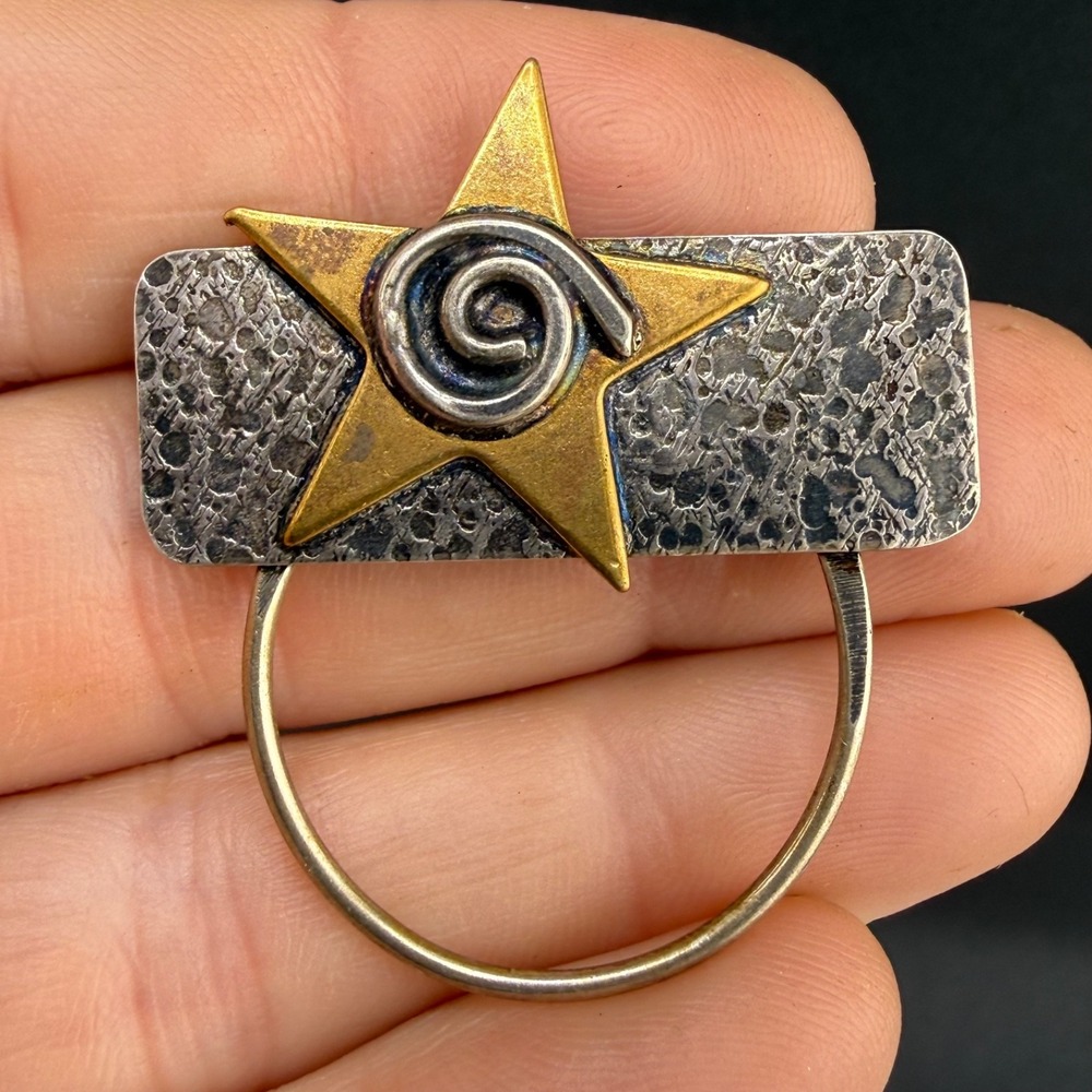 Vintage K. Enewold Brooch Glasses Holder Silver Star Spiral Mixed Metal